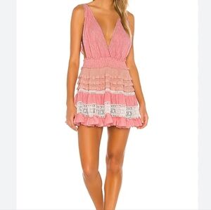 NWT Chio Italy $370 Knit Ruffle Mini Dress Coral and Pink Size XS
